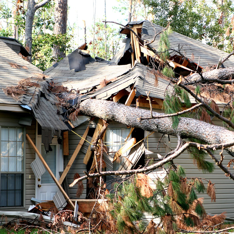 house damaged from natural disaster 